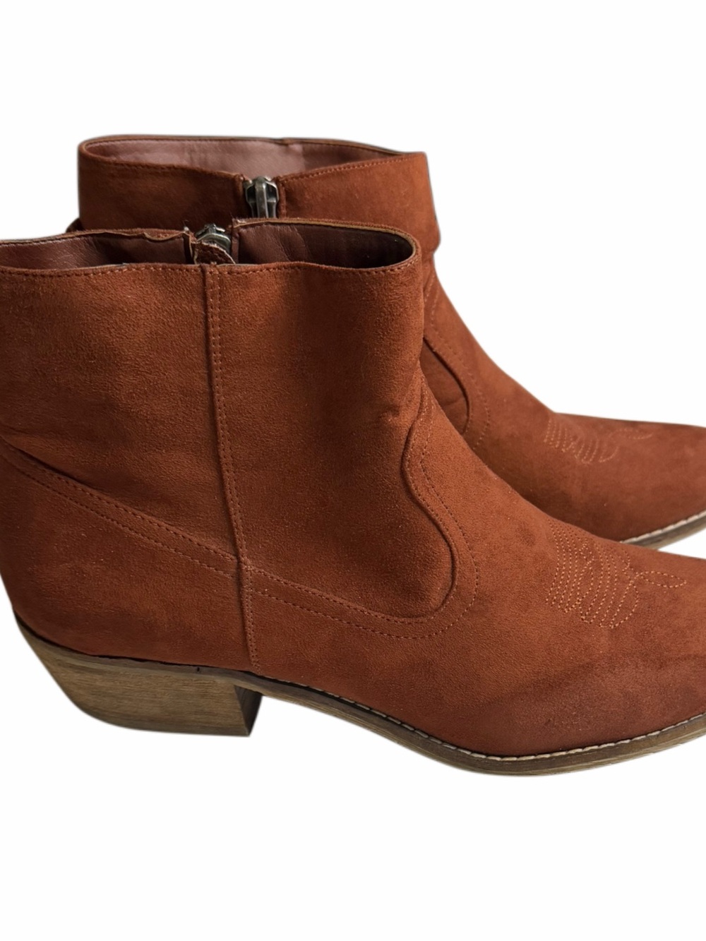 DV8 Dolce Vita Rust Suede Western Ankle Boots Womens Size 10 Side Zip Low Heel